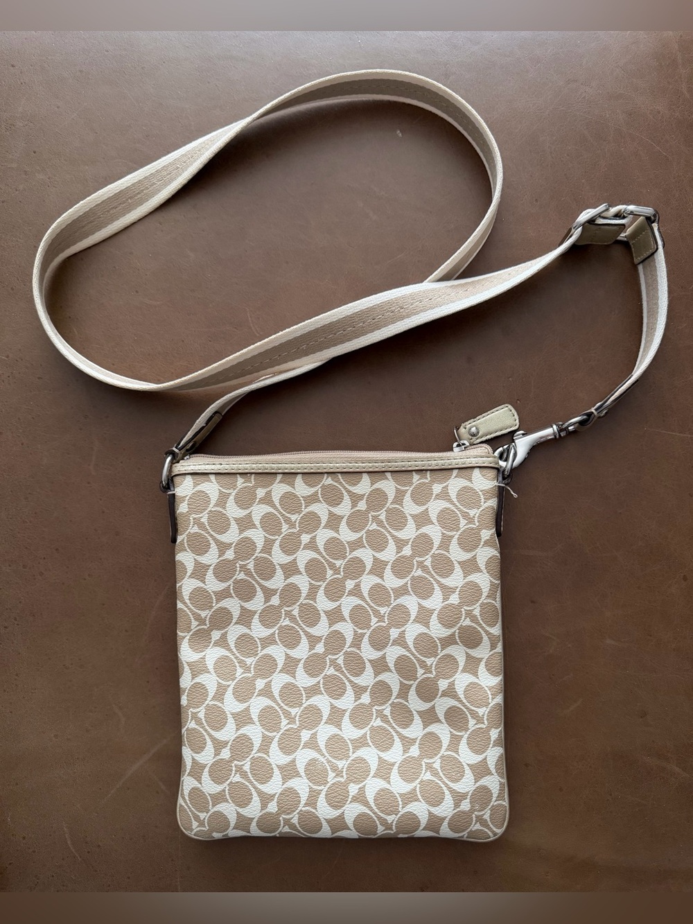 Coach Beige Signature Stripe Crossbody Bag - Picture 3 of 9